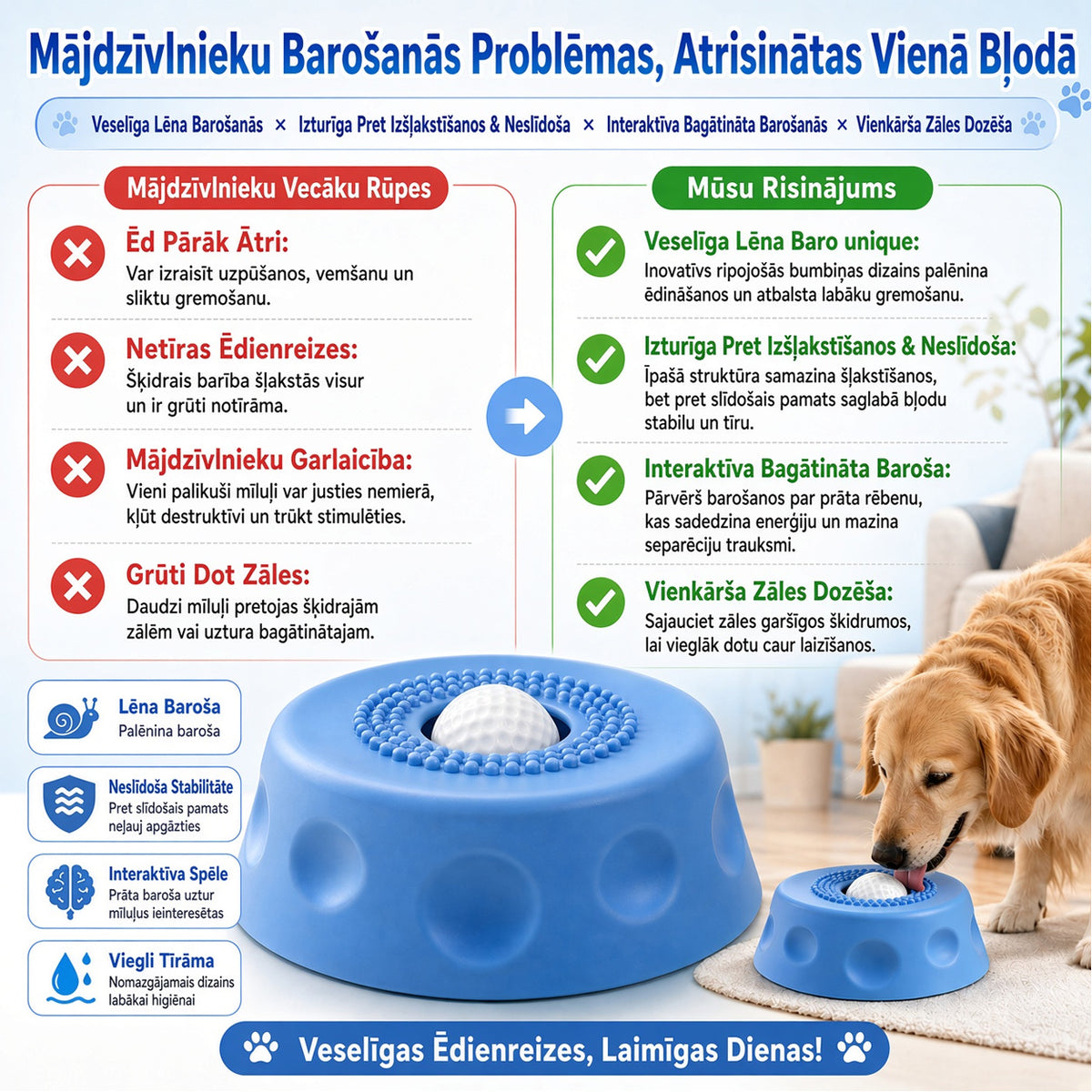 🔥🔥IEY® Lēnas ēdināšanas suņu bļoda ar ritošu bumbiņu-Piemērota lieliem, vidējiem un maziem suņiem.🐕‍🦺